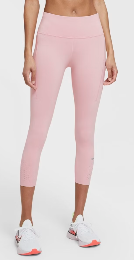Różowe damskie legginsy Nike Epic Lux Power 3/4 Dri-FIT CN8043630 M przód z logo Nike