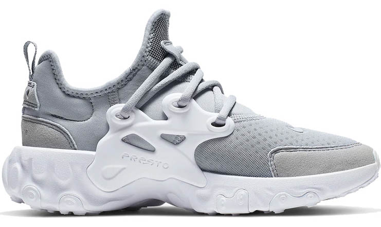 Szare młodzieżowe sneakersy Nike React Presto GS BQ4002-002 r. 36,5 bok z pianką React