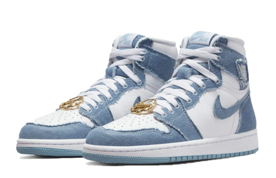 Niebiesko-białe damskie sneakersy Air Jordan 1 Retro High Denim DM9036-104 44,5 przód z denimową cholewką