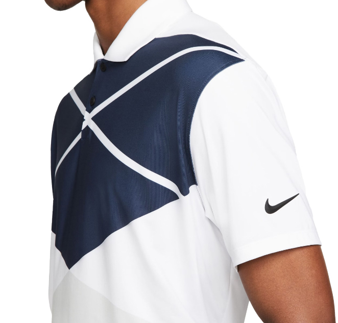 Męska koszulka Nike Vapor Argyle Polo Golf DH0609-100 M biała z granatowymi elementami