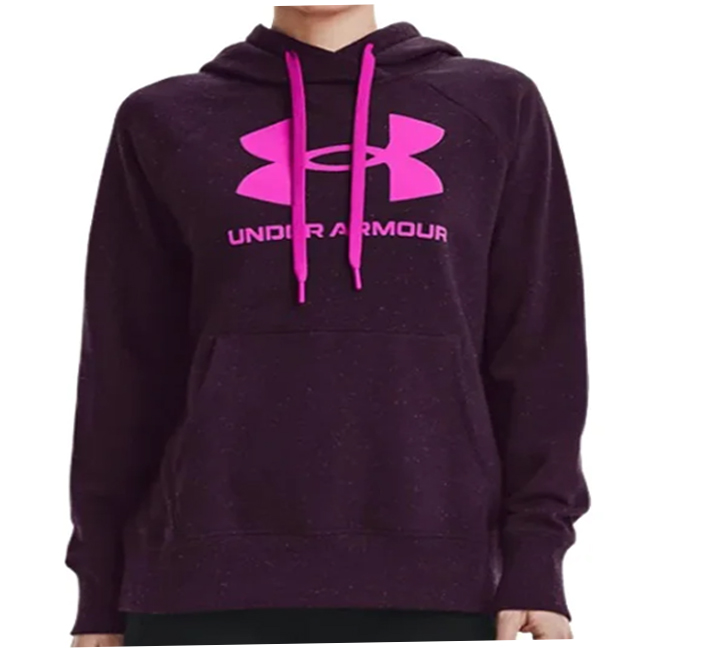 Fioletowa bluza damska Under Armour Rival Fleece 1X tył z kapturem i luźnym krojem