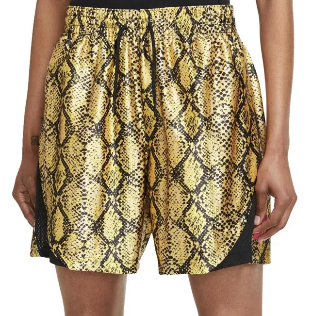 Złote spodenki damskie Nike Fly Rebel S przód z czarnym wzorem