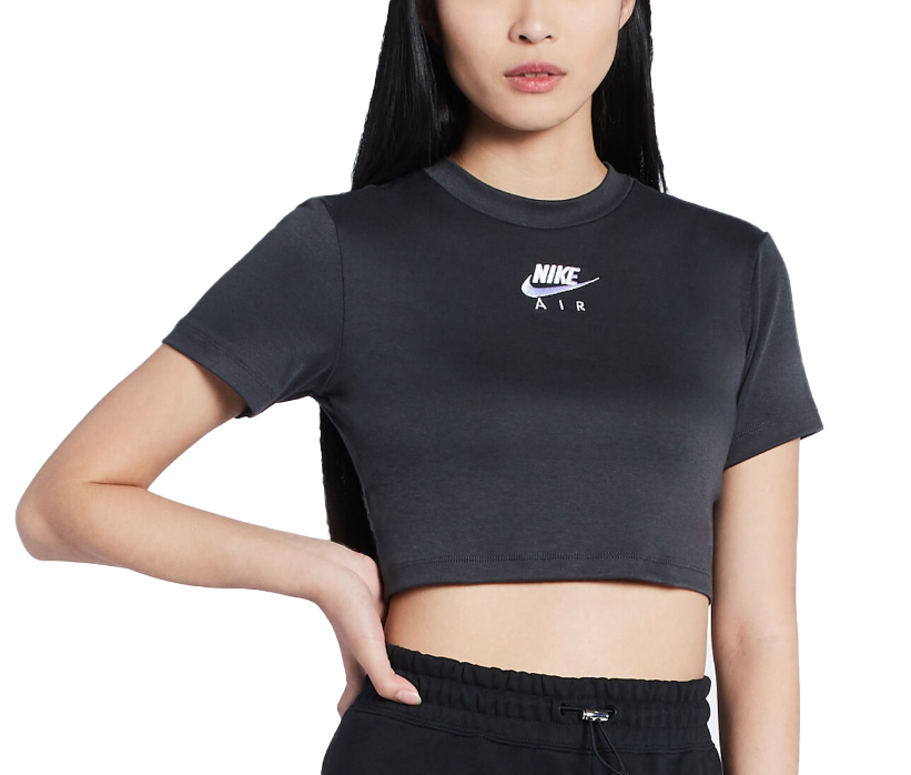 Czarna damska top z krótkim rękawem Nike NSW Air Crop DD5429-070 M przód z cropped fasonem