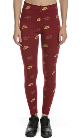 Czerwone damskie legginsy Nike CJ4061-677 L z złotym logo przód z wysokim stanem