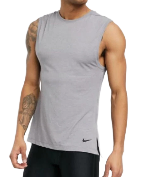 Szara męska koszulka bez rękawów Nike Transcend Dri-FIT Slim Fit CN9818-056 M przód z wydłużonym tyłem