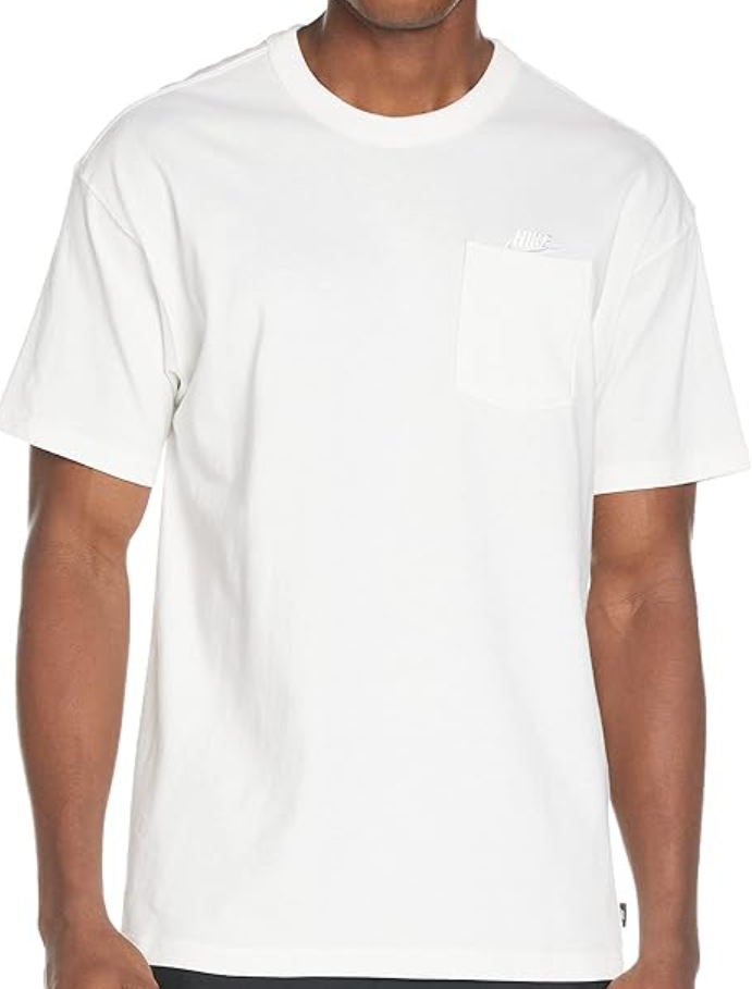 Biała męska koszulka Nike Sportswear Essential DB3249-100 M przód z kieszonką i logo Swoosh