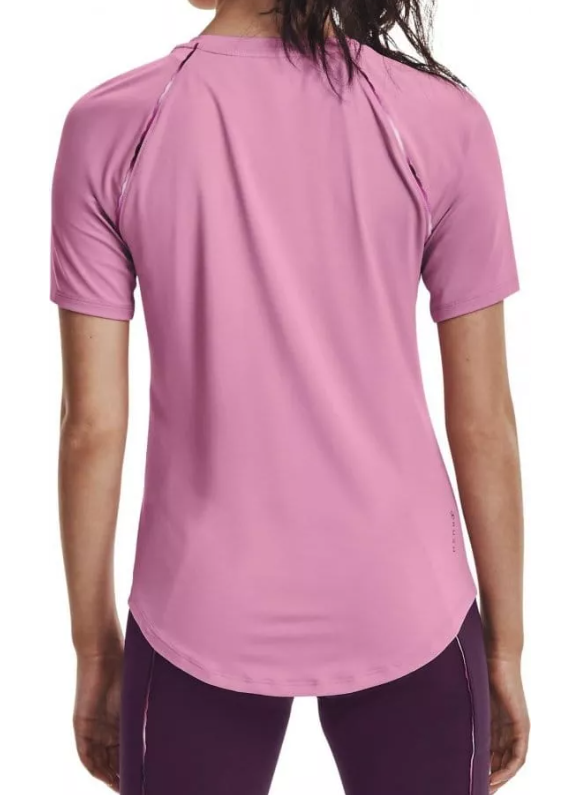 Różowa damska koszulka Under Armour Rush Scallop 1360852680 SM detal kroju i tkaniny