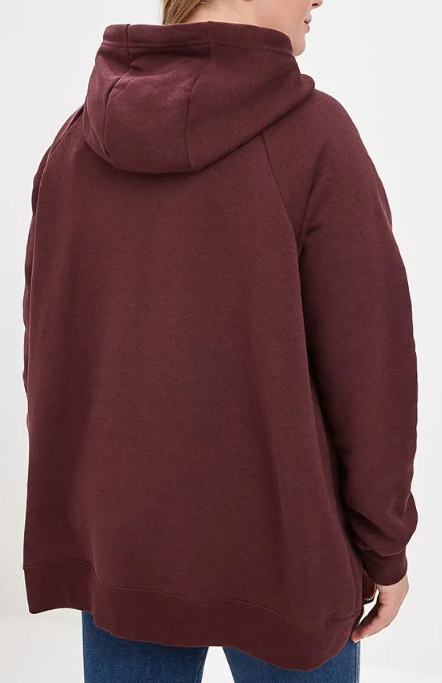 Boczny widok bordowej damskiej bluzy Nike Tech Hoodie Full Zip AQ9425-652 3X z mankietami