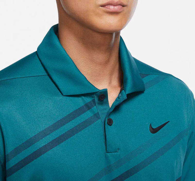 Niebieska koszulka polo męska Nike Vapor Print Dri-FIT DH0791367 S przód z paskami