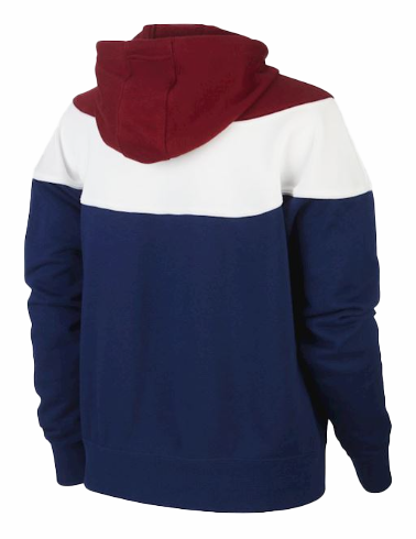 Boczny widok multikolorowej damskiej bluzy Nike Sportswear Heritage Kangur z Kapturem BV4956-492 L z regulowanym kapturem