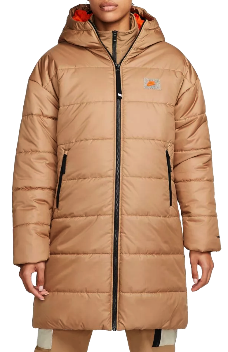 Brązowa damska kurtka parka Nike Sportswear Therma-FIT Repel DX5684-258 S przód z zamkiem full zip