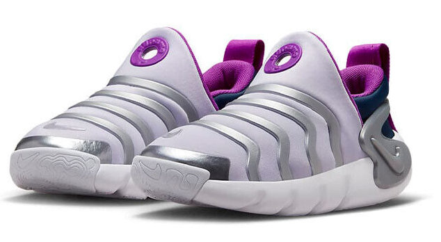 Fioletowe młodzieżowe sneakersy Nike Dynamo Go FlyEase GS DH3437-500 r. 34 ze srebrnymi paskami