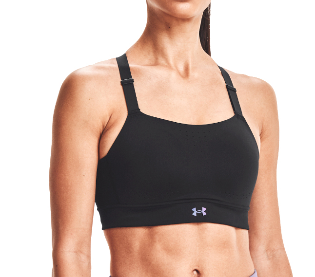 Damski czarny stanik sportowy Under Armour Rush High 1363485001 75B przód z siateczką