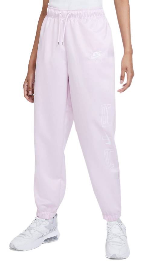 Jasnoróżowe damskie spodnie Nike Air Woven Lifestyle DD5425-695 XL przód z elastycznym pasem
