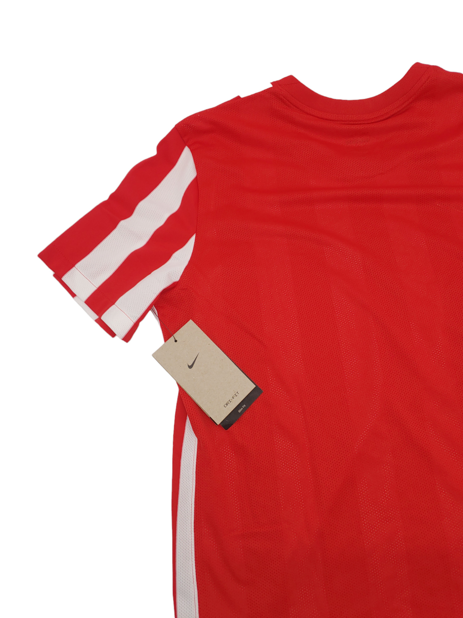 Czerwona męska koszulka Nike Dri-FIT Division IV CW3813-660 L detal pasków i siateczki