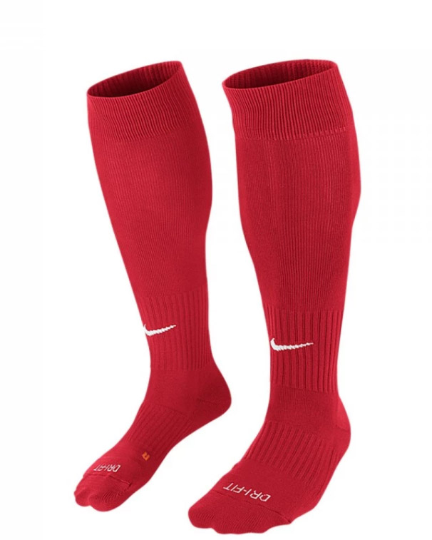 Czerwone getry piłkarskie Nike Classic II SX4120-601 rozmiar M z technologią Dri-FIT