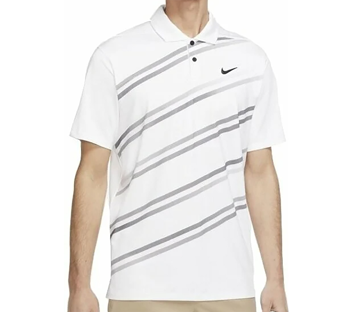 Biała koszulka polo męska Nike Vapor Print Dri-FIT DH0791100 M przód z paskami
