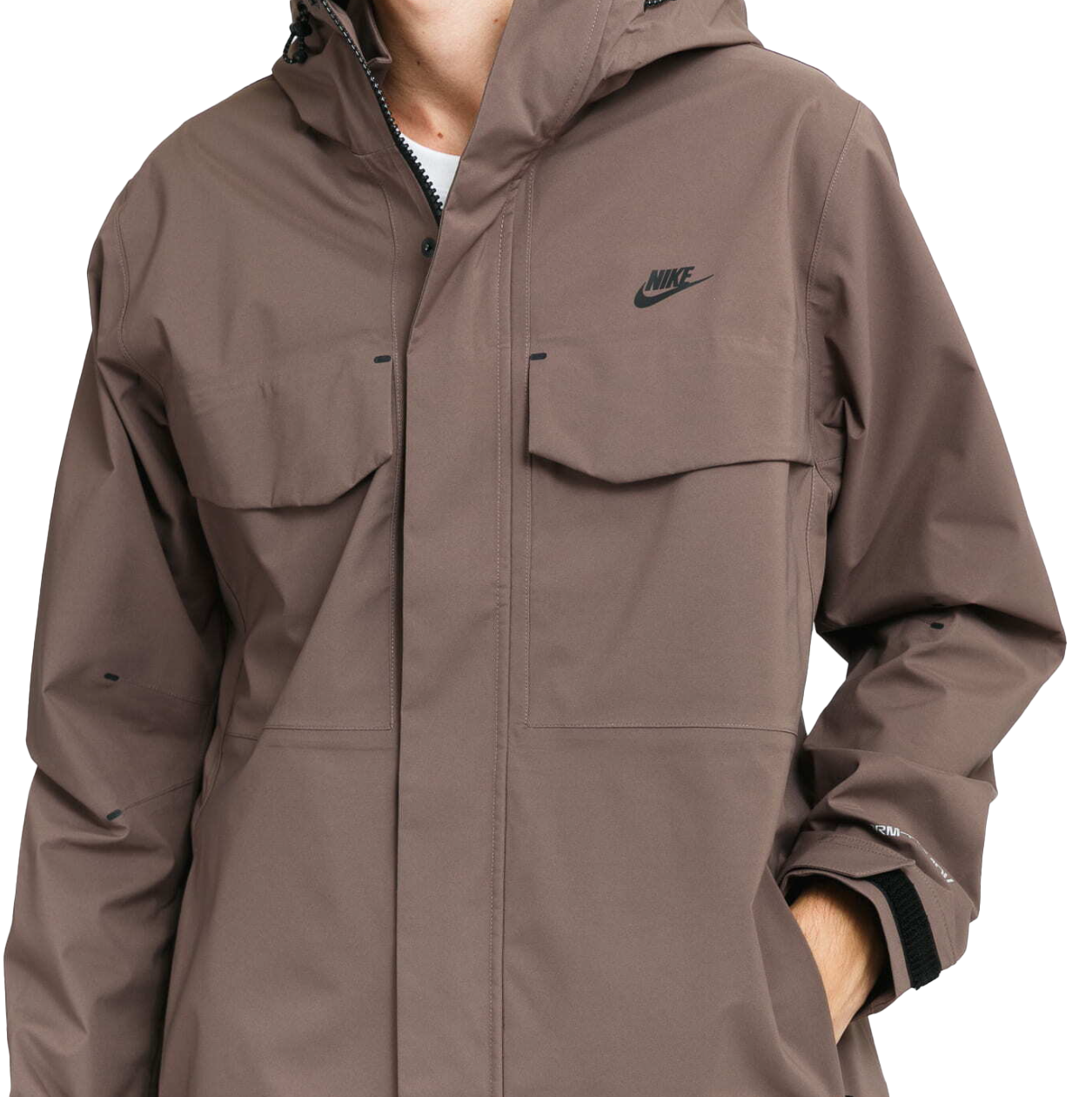 Brązowa męska kurtka Nike Sportswear Storm-FIT ADV M65 DD6872-004 M przód z kapturem