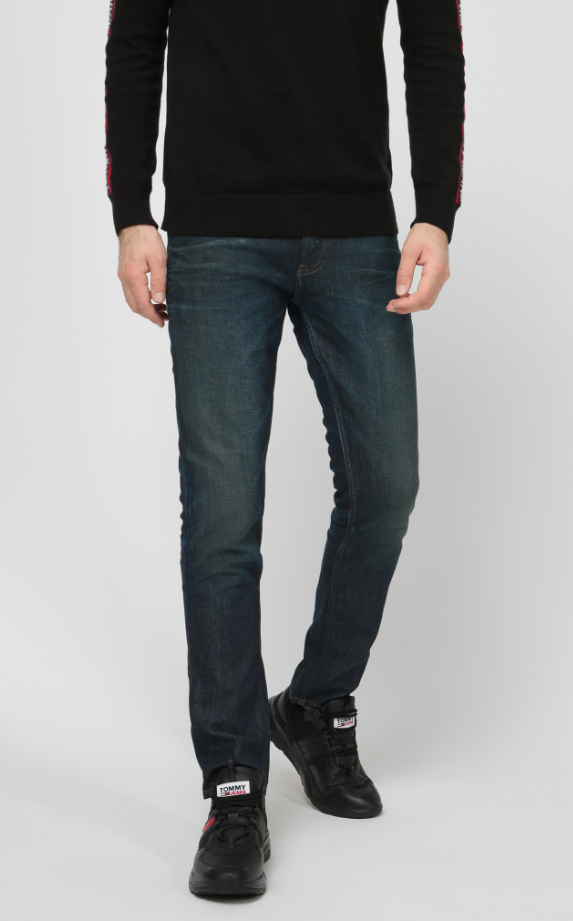 Granatowe jeansy męskie Tommy Jeans Scanton Slim DM0DM09298 30/34 przód z przecieraniami