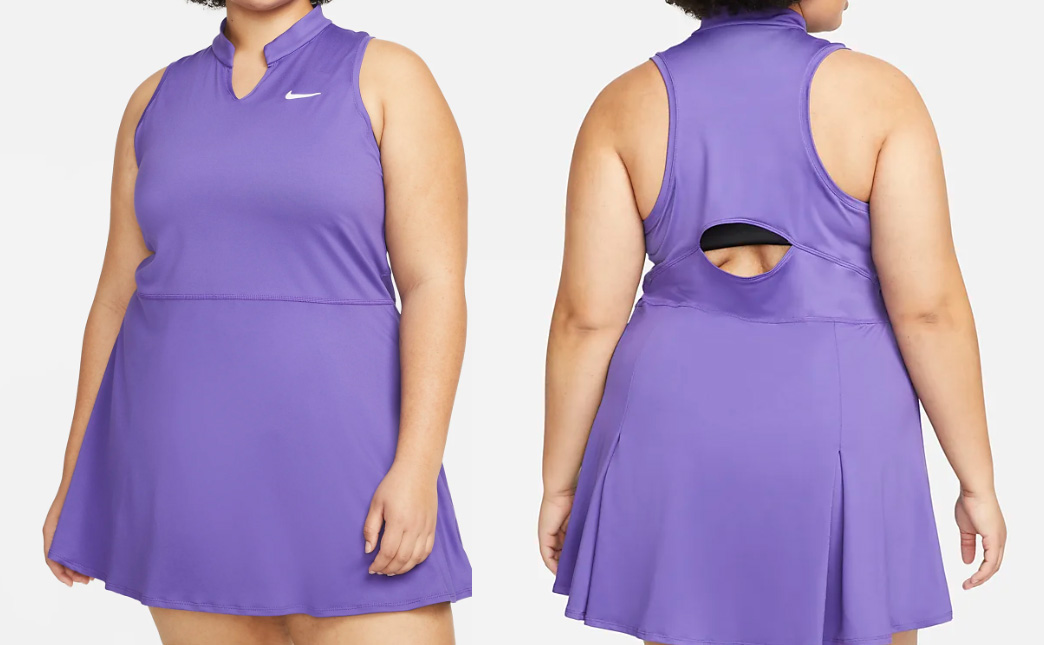 Fioletowa sukienka tenisowa Nike Dri-FIT Victory DD8732-579 plus size 1X przód z dekoltem V