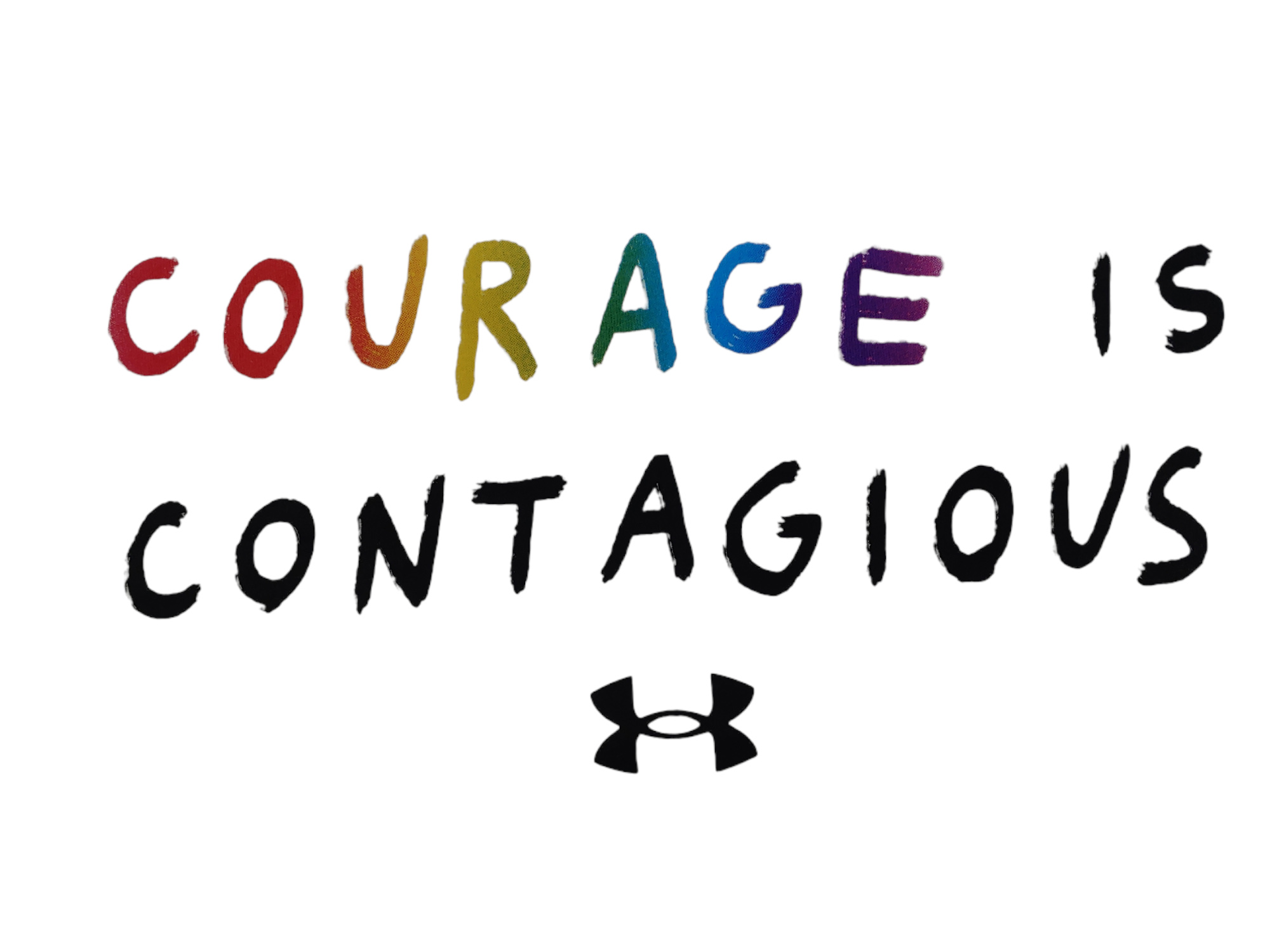 Biała męska koszulka Under Armour Courage is Contagious 1361710100 L przód z napisem