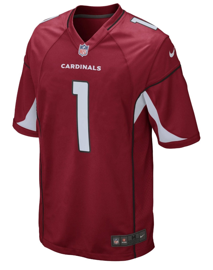 Czerwona męska koszulka Nike NFL Arizona Cardinals Kyler Murray DR1597-608 rozmiar M detal naszywki i dekoltu