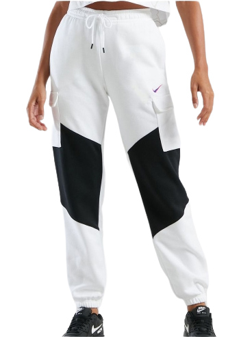 Damskie białe spodnie dresowe Nike Club Fleece DJ4128-100 S przód z czarnymi wstawkami