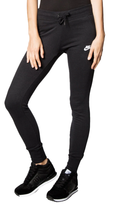 Czarne damskie spodnie dresowe Nike Sportswear Fleece Slim Fit 807364-010 L przód z logo Nike