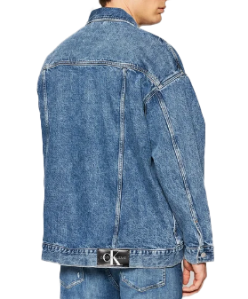 Męska niebieska kurtka jeansowa Calvin Klein Jeans J30J319047 M tył z logo