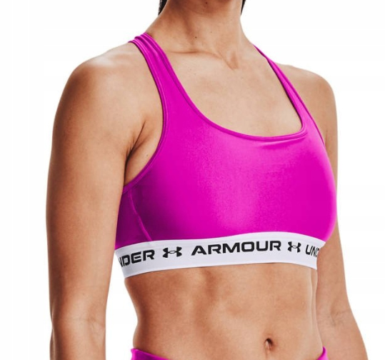 Różowy biustonosz sportowy Under Armour Crossback Compression SM przód z wyjmowanymi miseczkami