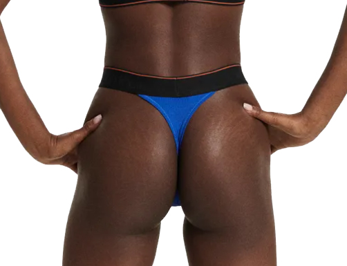 Damskie niebieskie stringi Calvin Klein Heron Preston 0040110WAE X2E S z logowaną gumką