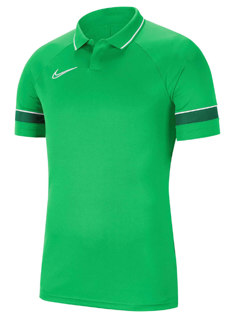 Zielona koszulka polo junior Nike DF Academy CW6106362 L 147-158 cm przód z kołnierzykiem