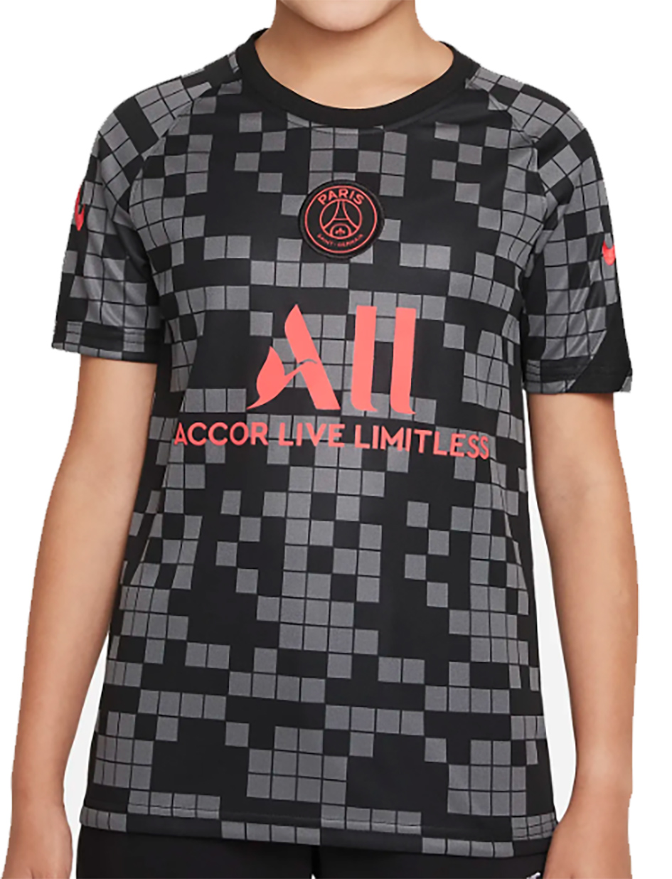 Czarna koszulka dziecięca Nike PSG Pre-Match S przód