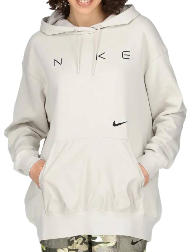 Damska szara bluza Nike Oversized Fleece DJ6393-072 S przód z kieszenią kangurką