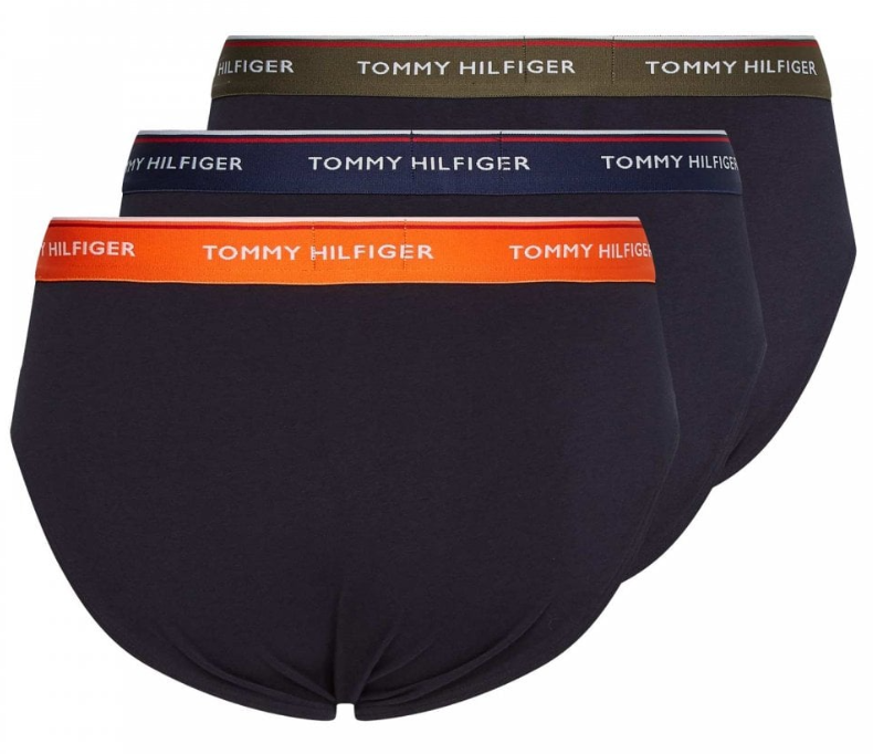 Granatowe męskie slipy Tommy Hilfiger 3szt Kolorowa Gumka M przód z kolorową gumką