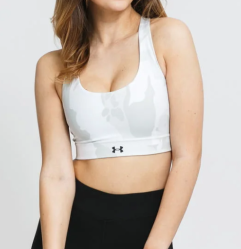 Biały biustonosz sportowy Under Armour Iso-Chill Compression SM tył z panelami siatkowymi