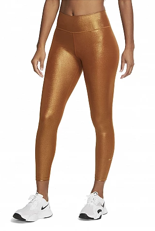 Złote legginsy damskie Nike CU6030-750 M przód z kieszeniami