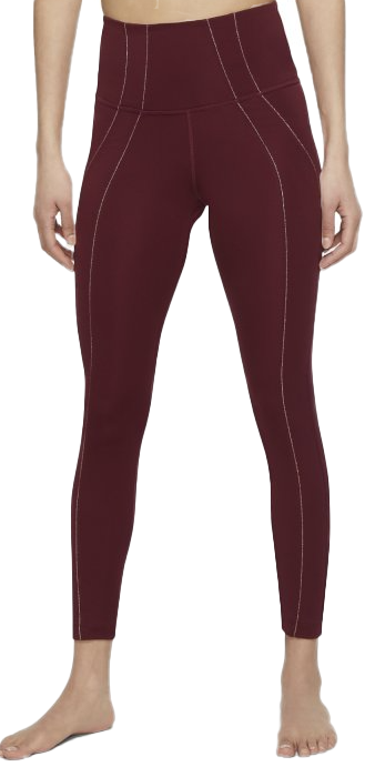 Bordowe legginsy damskie Nike DD5772-638 S przód z metalicznym wykończeniem