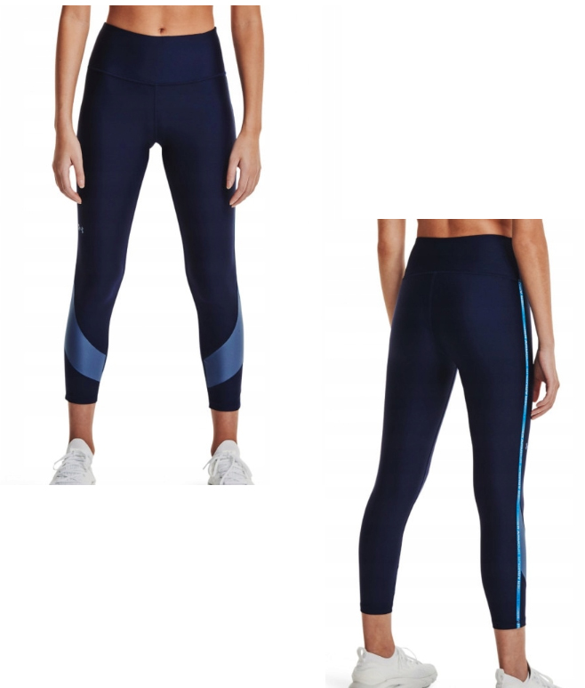 Damskie granatowe legginsy Under Armour HeatGear 1361014-410 SM bok z płaskimi szwami