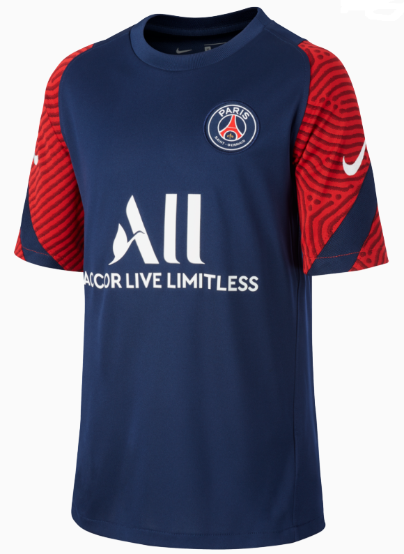Dziecięca koszulka piłkarska Nike PSG 20/21 Breathe Strike Jr granatowa XS przód