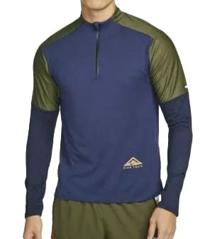 Niebieska męska koszulka Nike Dri-FIT Trail Element DD5708-410 M przód z zamkiem 1/4