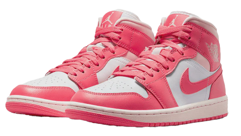 Różowe damskie sneakersy Nike Air Jordan 1 Mid Strawberries & Cream BQ6472-186 44,5 przód z elastyczną skórą i siateczką