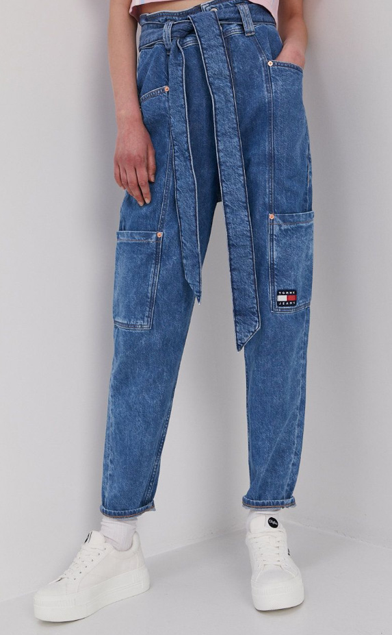 Spodnie damskie Tommy Jeans Paperbag niebieskie 28/30 DW0DW09903 przód