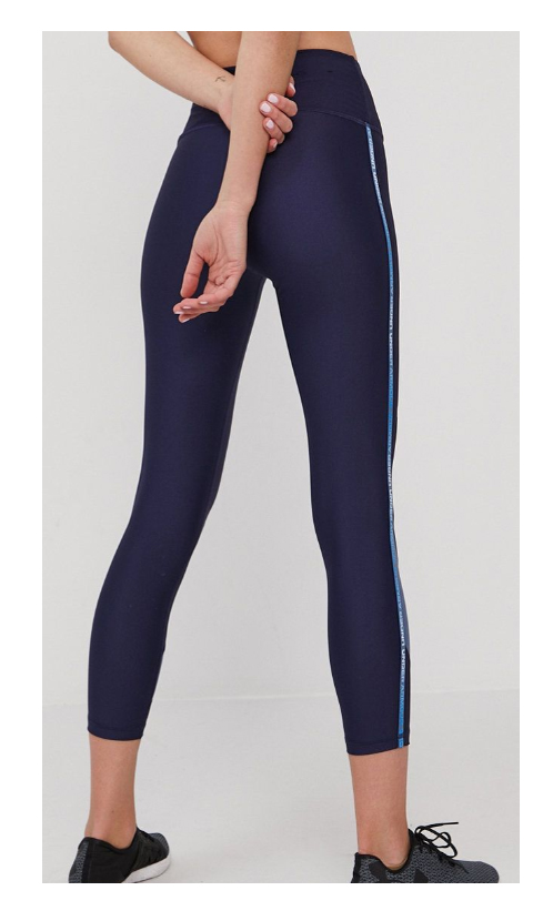 Damskie granatowe legginsy Under Armour HeatGear 1361014-410 SM przód z niebieskimi wstawkami