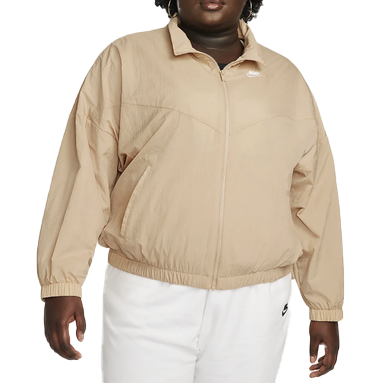 Beżowa damska kurtka Nike Windrunner Plus DN5010-200 1X przód z szewronem