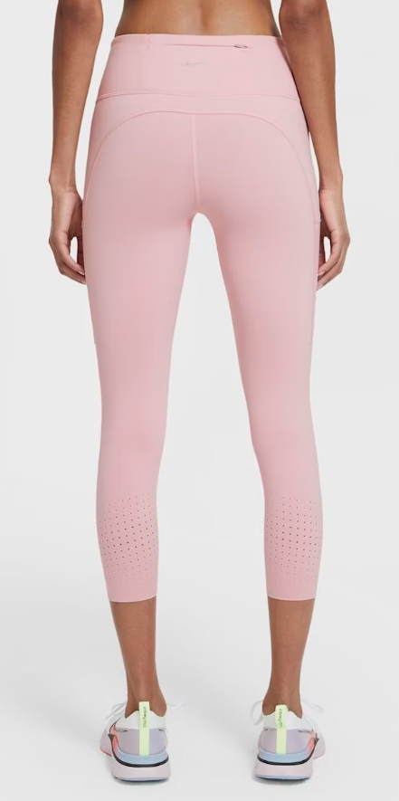 Różowe damskie legginsy Nike Epic Lux Power 3/4 Dri-FIT CN8043630 M bok z perforacjami na łydkach