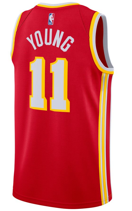Czerwona koszulka NBA Atlanta Hawks Trae Young CN8007661 M detal logo Nike