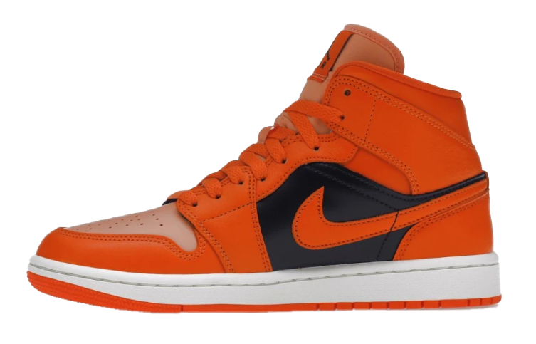 Jordan 1 Mid Orange Black – detal Wings logo i skóry