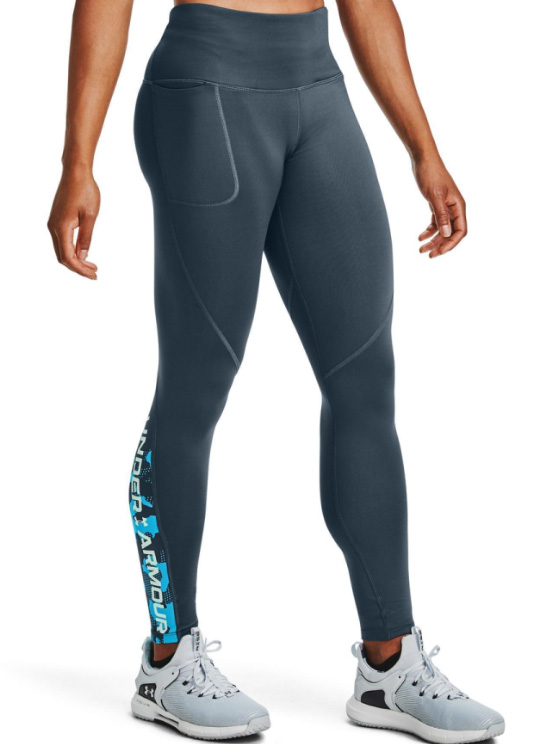 Niebieskie damskie legginsy Under Armour ColdGear 1359692467 S/M przód z logo UA