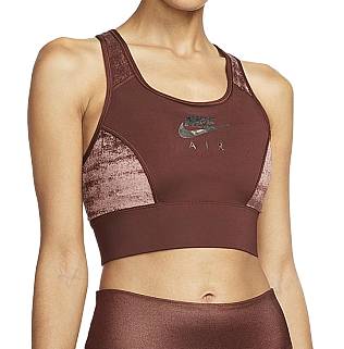 Brązowy biustonosz sportowy Nike Air Swoosh Dri-FIT L przód z logo